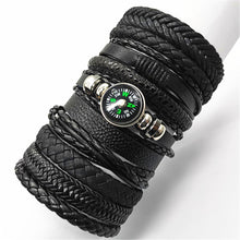 Load image into Gallery viewer, Black Leather Bracelet Set