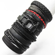 Load image into Gallery viewer, Black Leather Bracelet Set