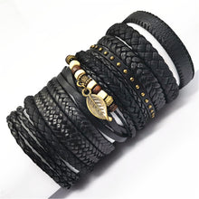 Load image into Gallery viewer, Black Leather Bracelet Set