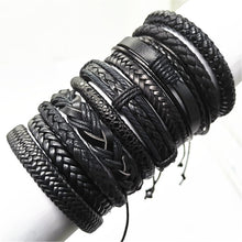 Load image into Gallery viewer, Black Leather Bracelet Set

